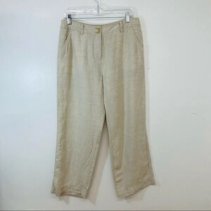Jones NY  Linen Pants Woman 10 Neutral Tan Straight Leg Pockets Zip Lagenlook